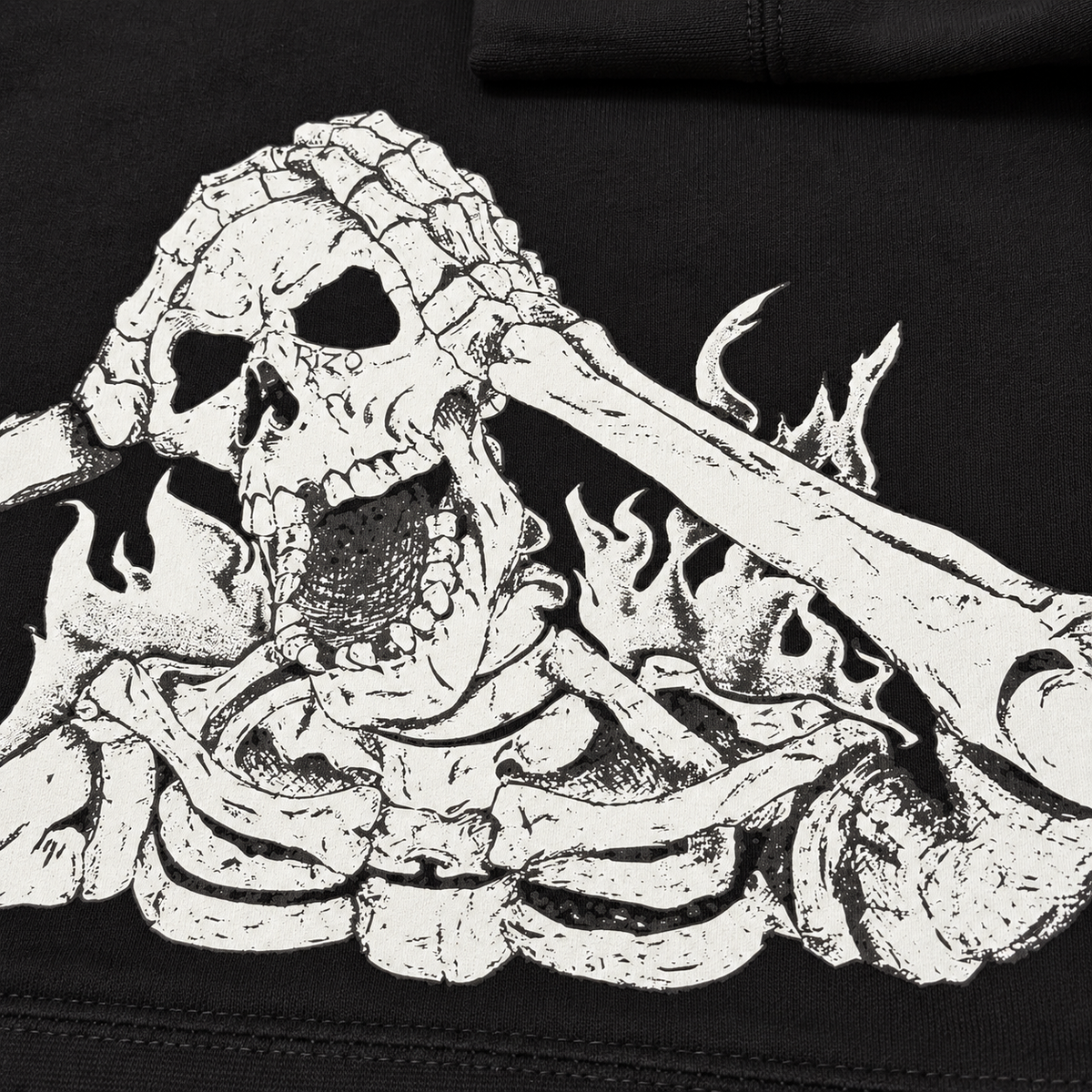 Close-up of white skeleton print